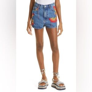 NWOT FARM RIO Colorful Birds Embroidered Shorts In Denim